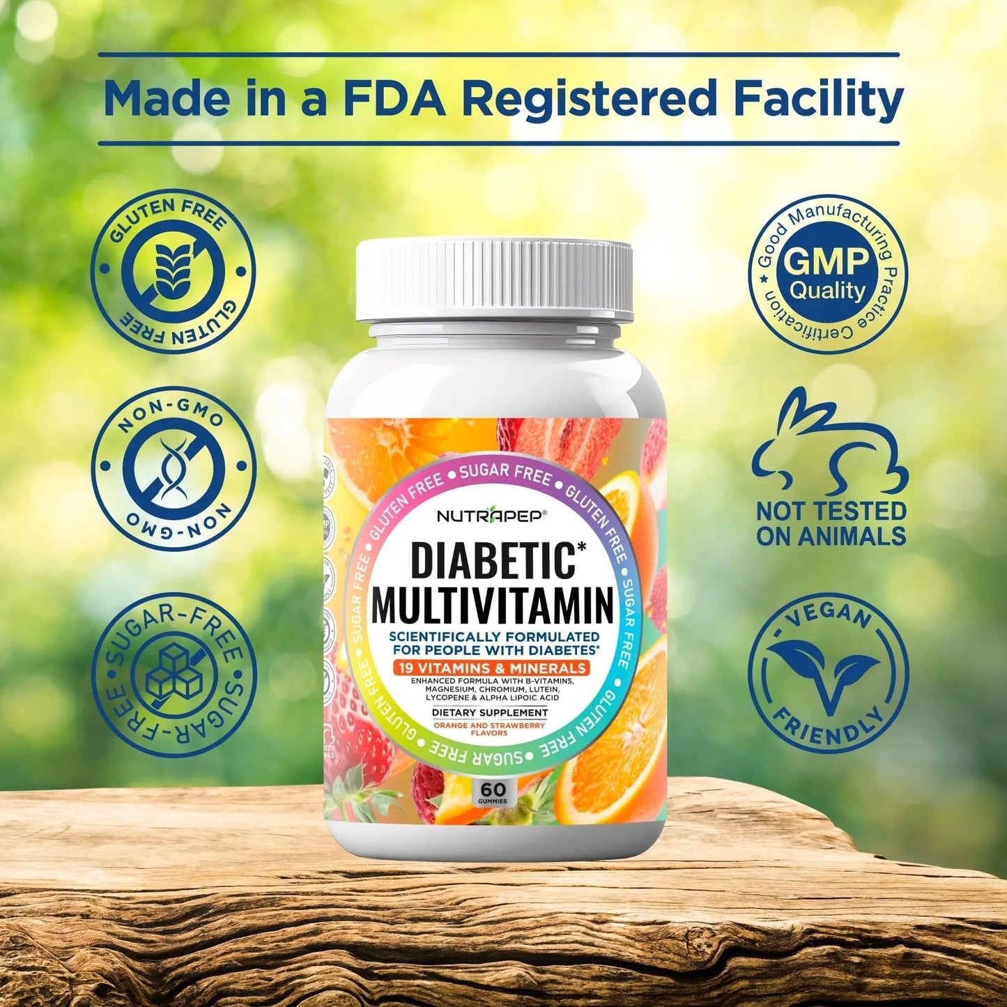 NutraPep Premium Multivitamin Chewable Gummies for Women & Men - Sugar-Free & Gluten Free Supplement Vitamins NutraPep