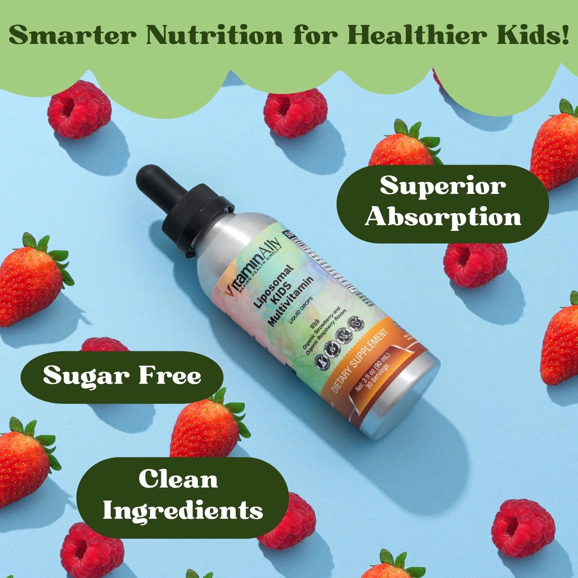 Vitaminally Liposomal Kids Liquid Multivitamin | Non-GMO | Clean | Sugar Free | Gluten Free | Organic Berry Flavors | Vitaminally