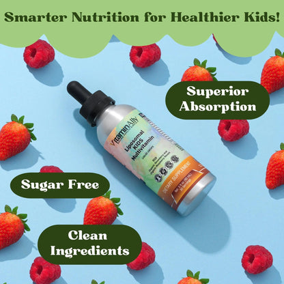 Vitaminally Liposomal Kids Liquid Multivitamin | Non-GMO | Clean | Sugar Free | Gluten Free | Organic Berry Flavors | Vitaminally
