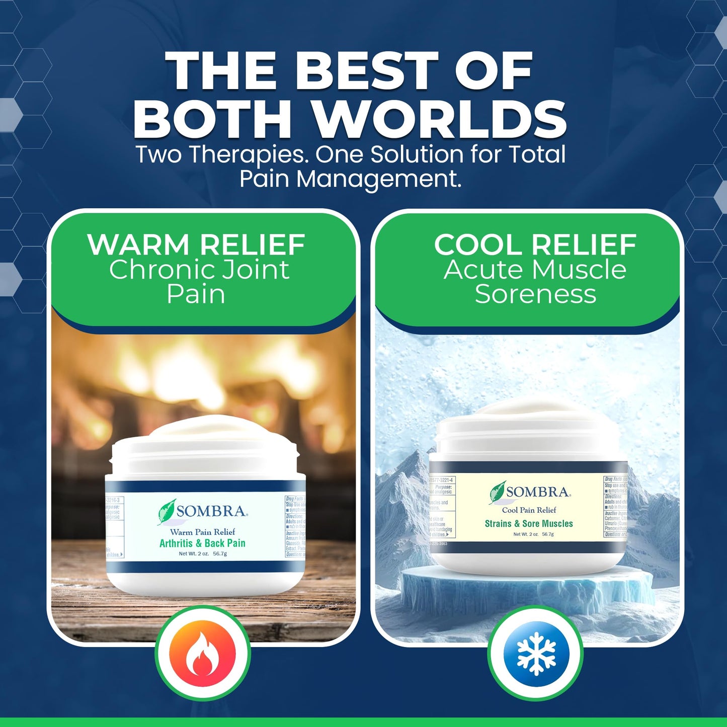 Sombra Warm & Cool Pain Relief Gel, Warm Relief for Arthritis and Chronic Pain Pre-Workout Muscle Rub, Cold for Swelling, Soreness, Post-Workout, Free of Artificial Fragrances, 2oz Per Jar SombraBuy Supplements Australia