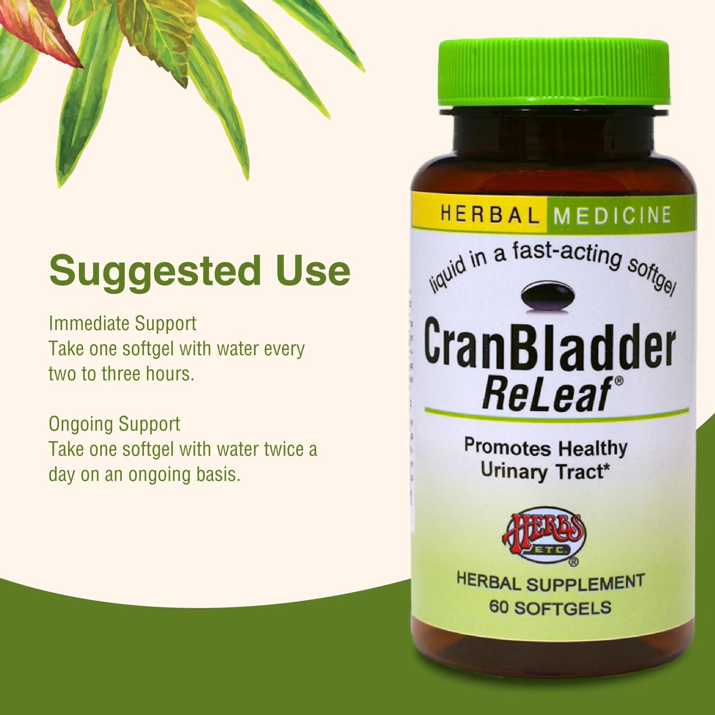 Herbs Etc. CranBladder ReLeaf Softgels - Bladder Health Support - Natural Supplement Formula to Aid Urinary Health & Comfort - Optimal Urinary Support with Cranberry - 60 Softgels (60 Servings) Herbs Etc.Buy Supplements Australia