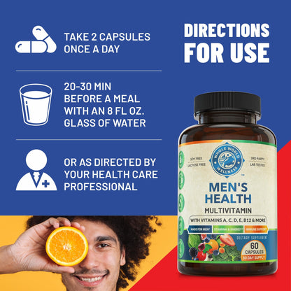 Whole World Wellness Mens Daily Multivitamin Multimineral Supplement for Energy, Focus, Stamina & Performance. Made for Men with 30+ Nutrients, Fruit & Energy Blend. Mens Vitamins, Made in The USA. WHOLE WORLD WELLNESSBuy Supplements Australia