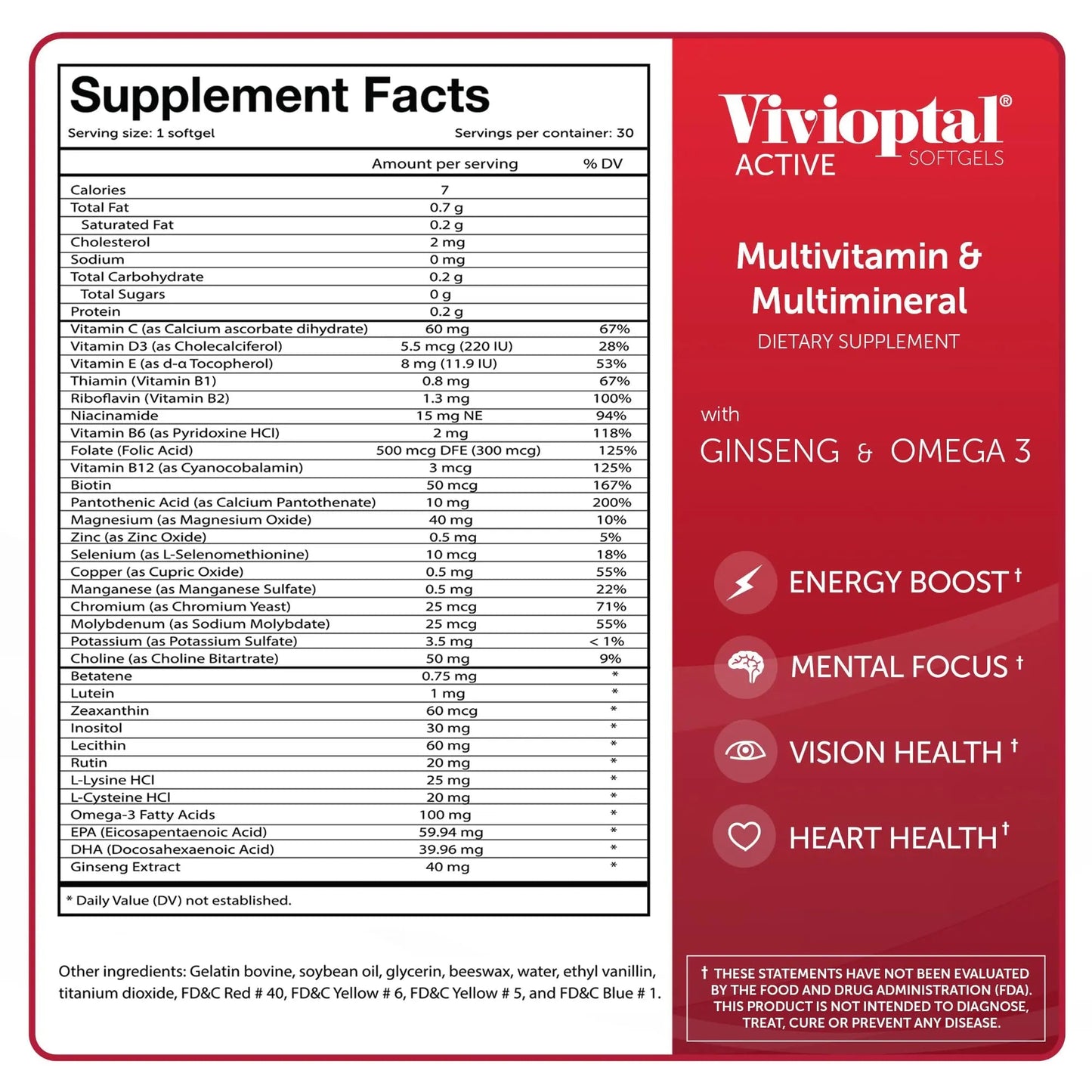 Vivioptal Active, 30 Softgels, Ginseng & Omega 3, Multivitamin & Multimineral, Gluten Free, German Formula Vivioptal VitaminsBuy Supplements Australia