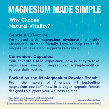 Natural Vitality Calm, Magnesium Glycinate Supports Bone, Muscle, Heart, & Nerve Health, Non-GMO, Vegan, Gluten Free 180ct