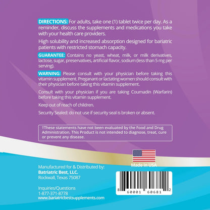 High A D E K Bariatric Multivitamin for Post DS/SADI Surgery, 25 Essential Nutrients for Post-Weight Loss Surgery, 180 Tablets Bariatric Best SupplementsBuy Supplements Australia