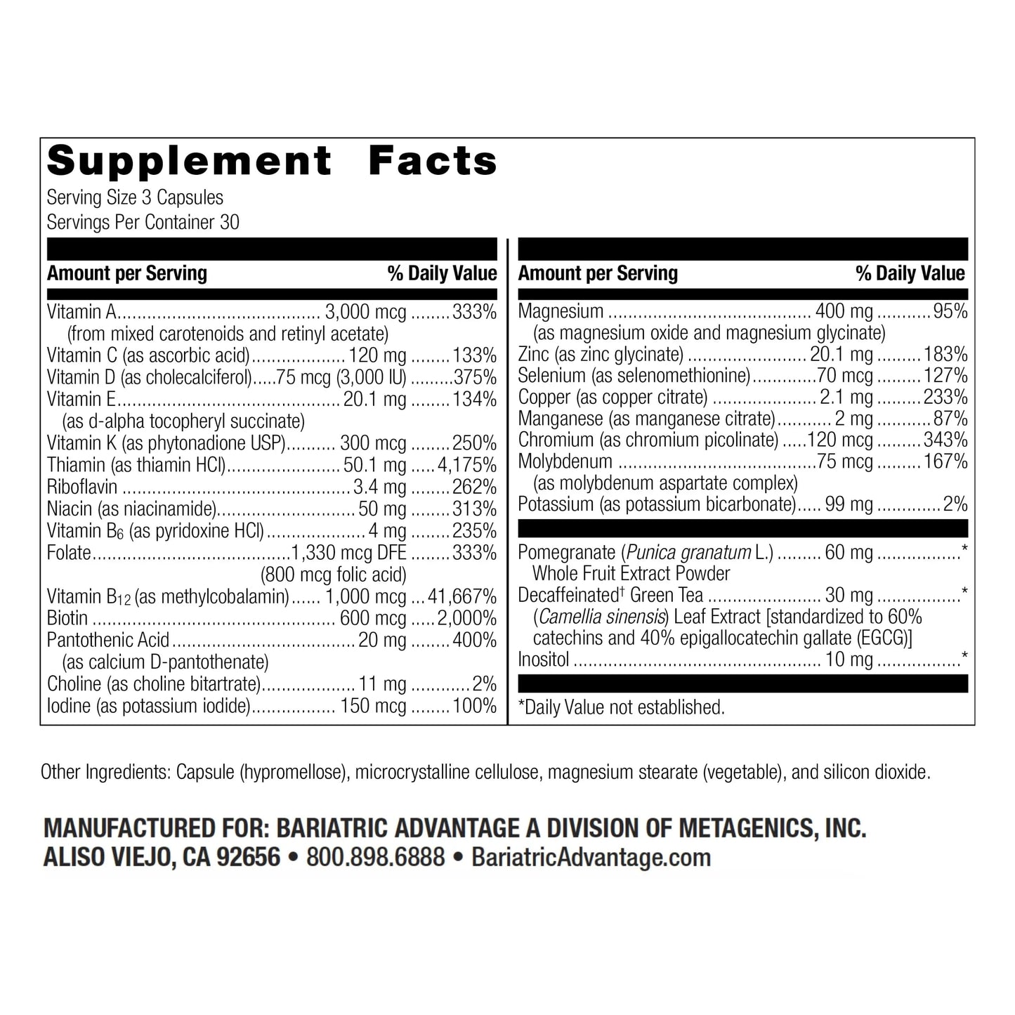 Bariatric Advantage Ultra Multi Without Iron, High Potency Daily Multivitamin for Bariatric Surgery Patients Bariatric AdvantageBuy Supplements Australia