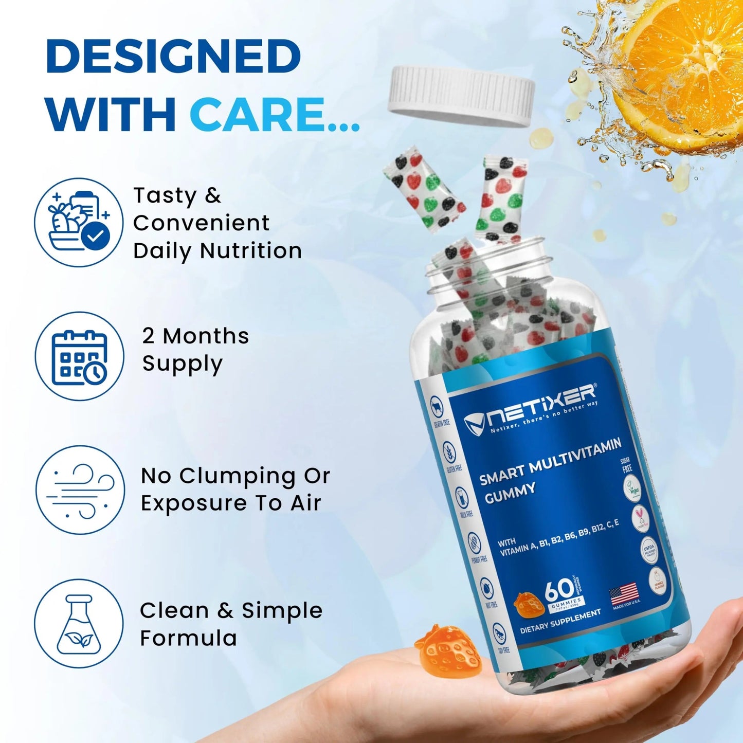 nETiXER Multivitamin Gummies – 60 Vegan Berry Gummies with Vitamins A, C, D, E, B12, Biotin, Zinc, Iodine – Gelatin-Free, Gluten-Free nETiXER