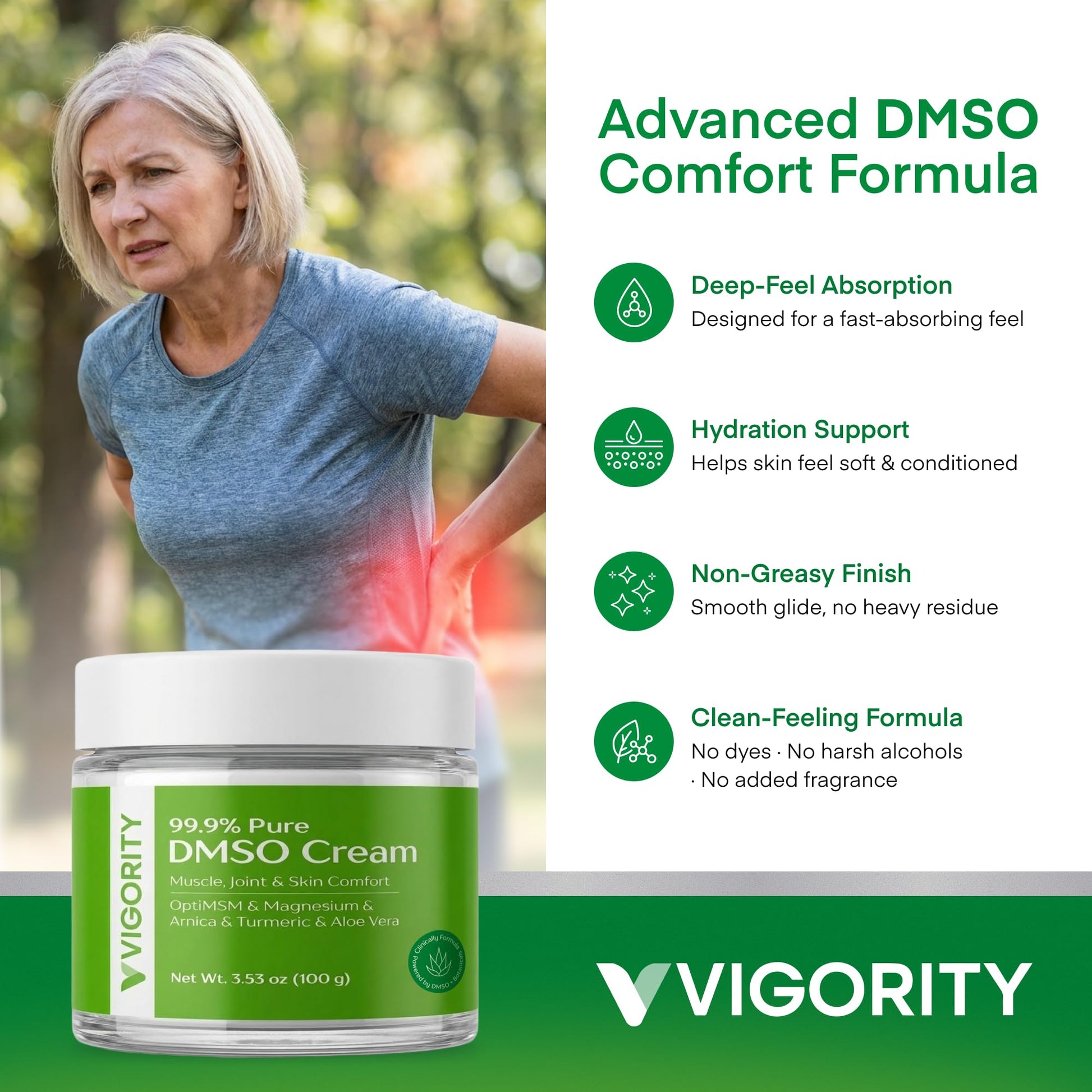 Vigority DMSO Cream 99.9% Pure for Topical Joint, Muscle Comfort - DMSO Pharmaceutical Grade Cream with Arnica, Magnesium, Turmeric, OptiMSM, Aloe Vera 2 Pack VigorityBuy Supplements Australia