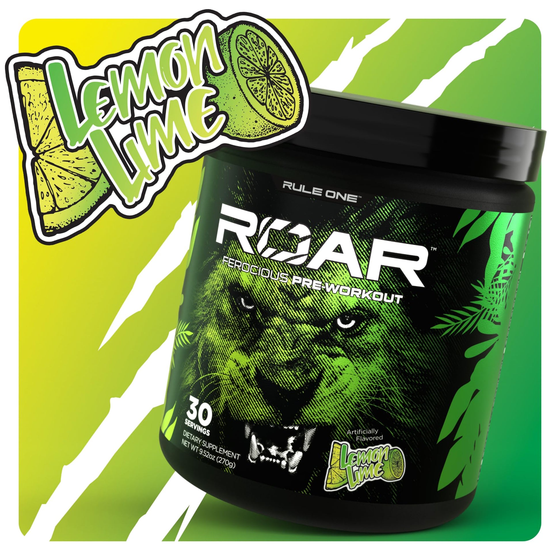 Rule 1 R1 Roar, Lemon Lime - 9.52 oz - Pre-Workout Powder - with Creatine, Beta-Alanine, Citrulline, Electrolytes & Caffeine - 30 Servings