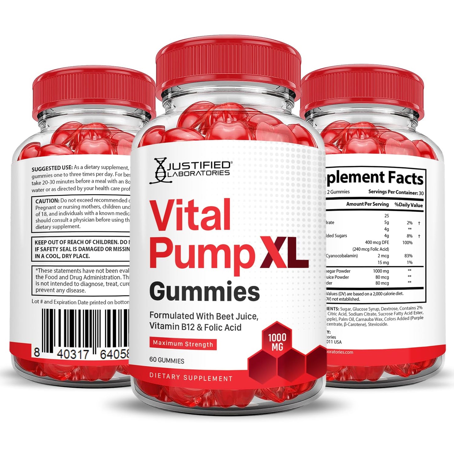 Justified Laboratories Vital Pump XL Performance Gummies 1000MG Advanced Formula Vital PumpXL Formulated with Beet Juice ACV Pomegranate Beet Powder B12 Vegan Non GMO 60 Gummys Justified LaboratoriesBuy Supplements Australia