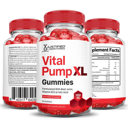 Justified Laboratories Vital Pump XL Performance Gummies 1000MG Advanced Formula Vital PumpXL Formulated with Beet Juice ACV Pomegranate Beet Powder B12 Vegan Non GMO 60 Gummys Justified LaboratoriesBuy Supplements Australia