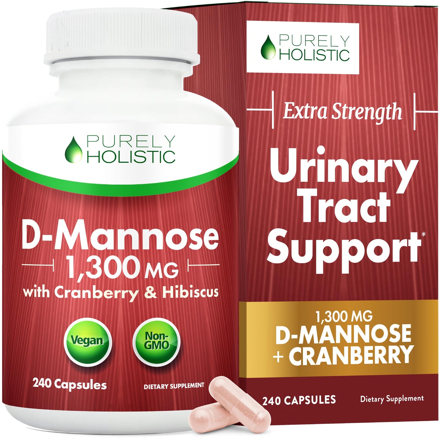 D Mannose with Cranberry | Drug-Free Urinary Tract Health Support | Evidence-Based DMannose 1300mg for Urinary & Bladder Health for Women | D Mannose Supplements for Women & Men | Non-GMO | 240 Ct Purely HolisticBuy Supplements Australia