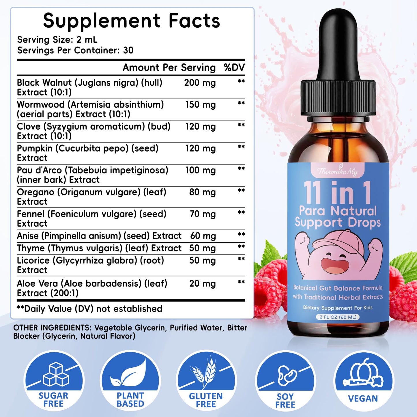 Theronika Aly Parasite Cleanse for Humans & Kids – Advanced Herbal Blend with Black Walnut, Wormwood, Clove, Digestive & Gut Balance Support, Alcohol-Free Liquid Drops, 30 Servings Theronika AlyBuy Supplements Australia