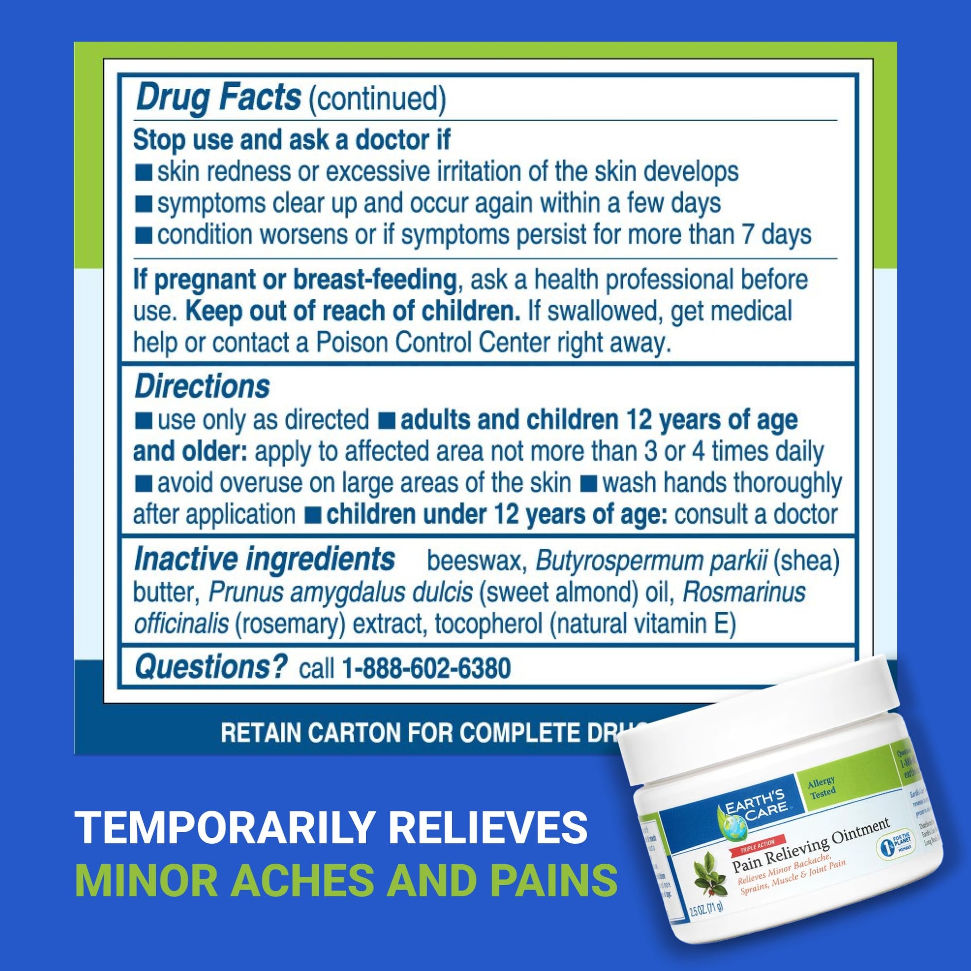 Earth's Care Pain Relieving Ointment - Triple Action Muscle and Joint Pain Relief Cream - Topical Analgesic 2.5 oz (3 Jars) Earth's CareBuy Supplements Australia