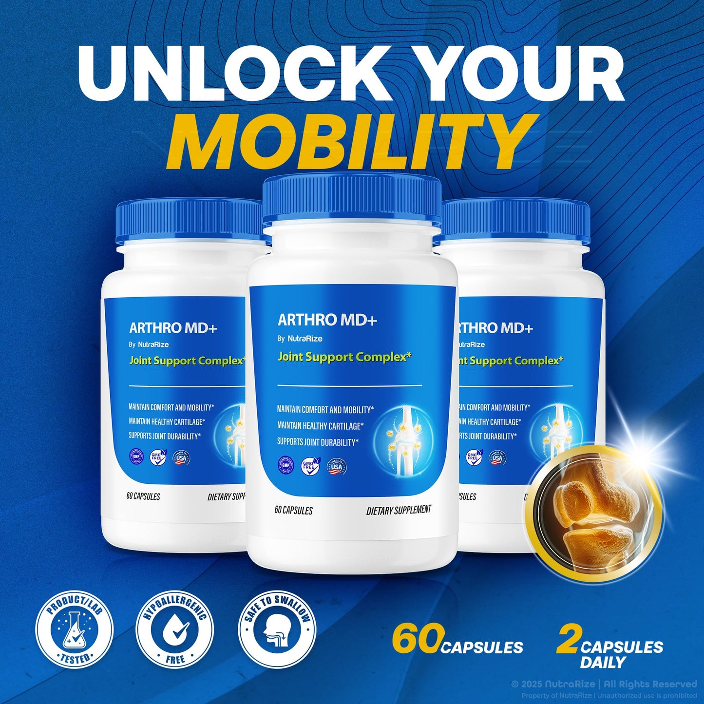 NutraRize (3 Pack) Arthro MD+ Capsules, Official Arthro MD Joint Support, All Natural Formula to Support Flexibility and Mobility, Premium Pills for Healthy Joints, Arthro M D Review (180 Capsules) NutraRizeBuy Supplements Australia