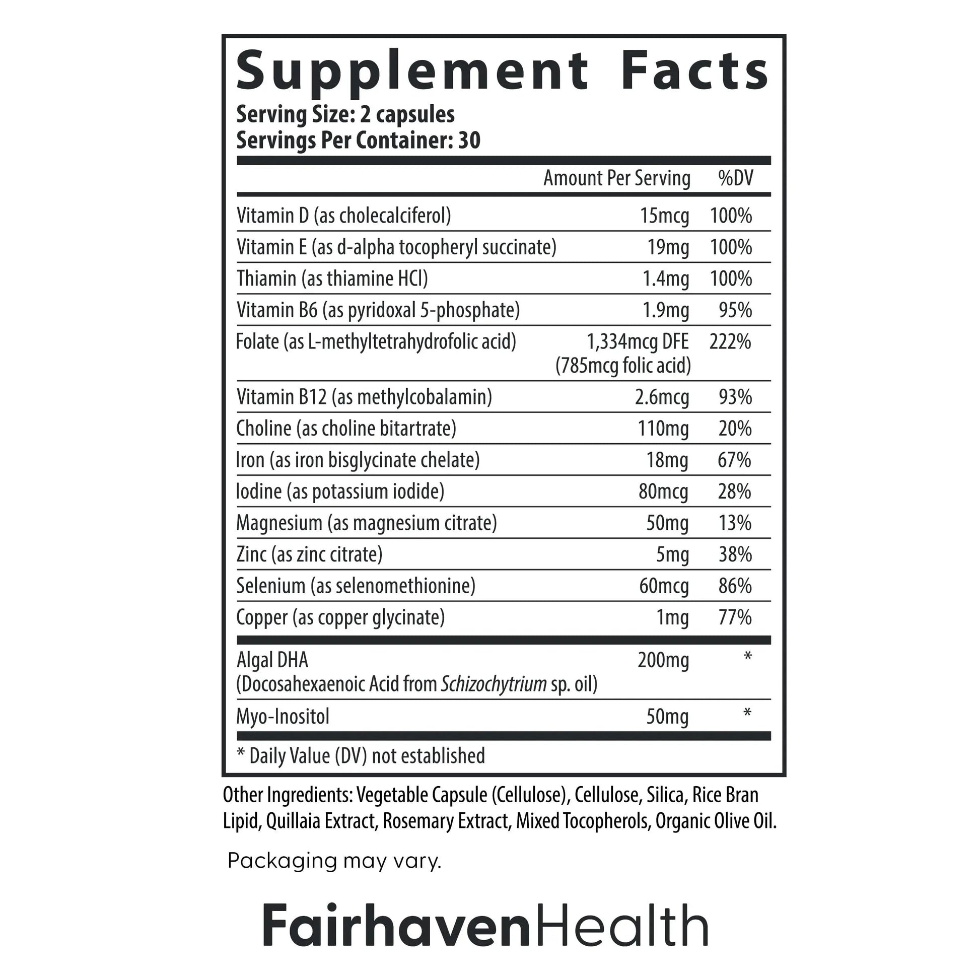 Fairhaven Health Prenatal Multivitamin Essentials with DHA | Prenatal Vitamins + DHA, Choline, Myo-Inositol | Fairhaven Health