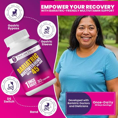 ProCare Health Bariatric Multivitamin with 45mg Iron (30 Easy to Swallow Capsules) - Once Daily Post-Op Support for Gastric Bypass ProCare HealthBuy Supplements Australia