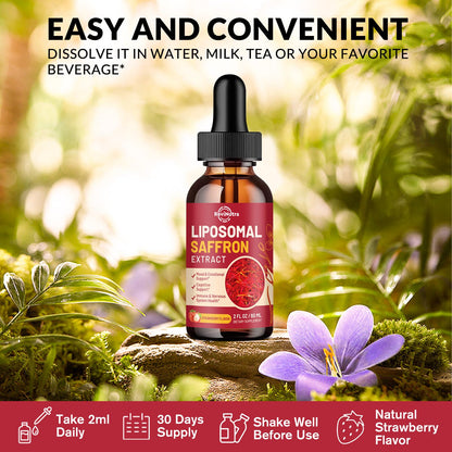 Saffron Supplements - 88.5mg Saffron Extract Liposomal Liquid Drops with Magnesium, Zinc, Ashwagandha, L-Theanine, Vitamin B6, D3 for Antioxidant Mood Energy Vision & Focus, Strawberry Flavor 2 Fl Oz ReviNutraBuy Supplements Australia