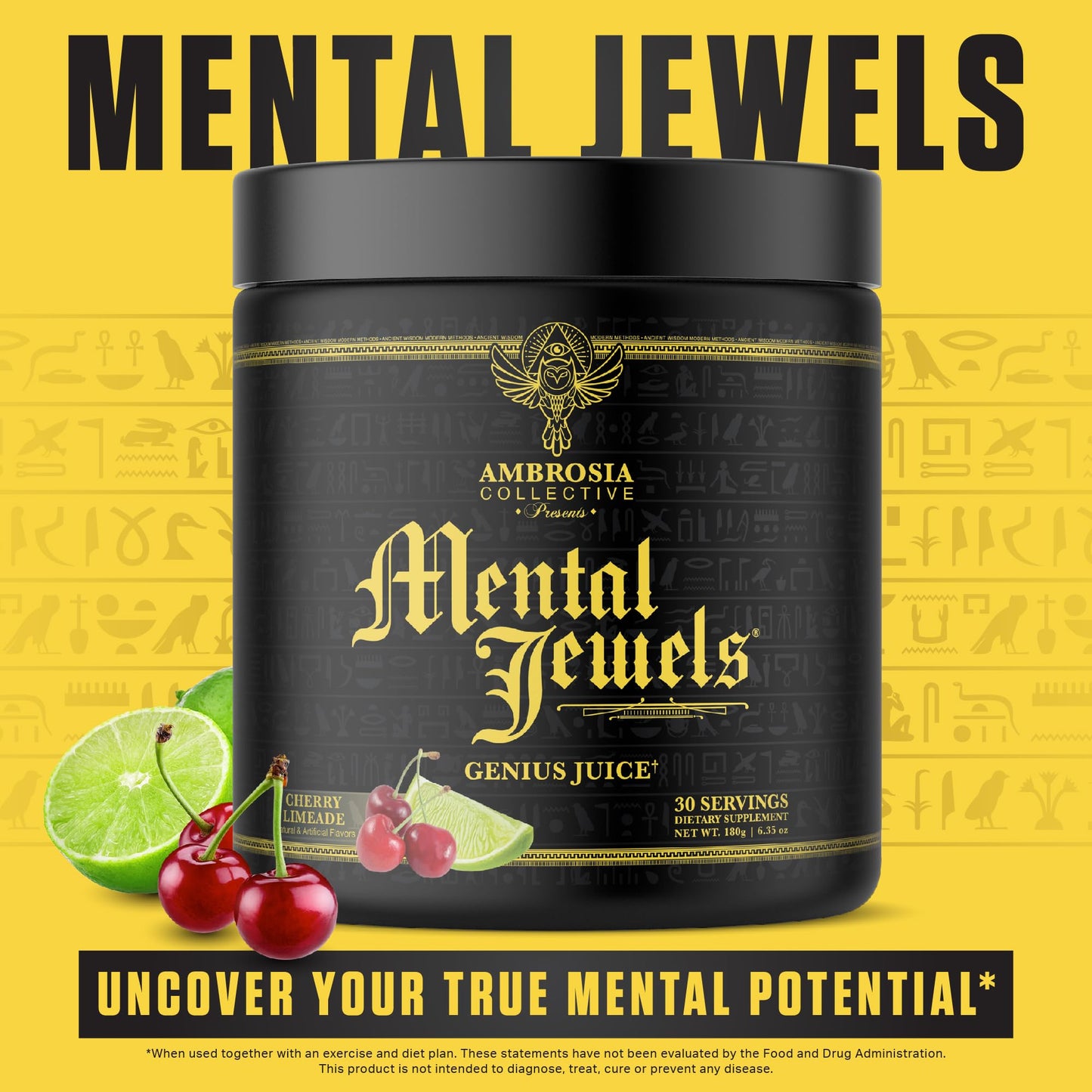 Ambrosia Mental Jewels Nootropic Brain Supplement Powder | Alpha GPC, Bacopa & Phosphatidylserine | Memory, Focus & Concentration Support | 30 Servings | Cherry Limeade AmbrosiaBuy Supplements Australia