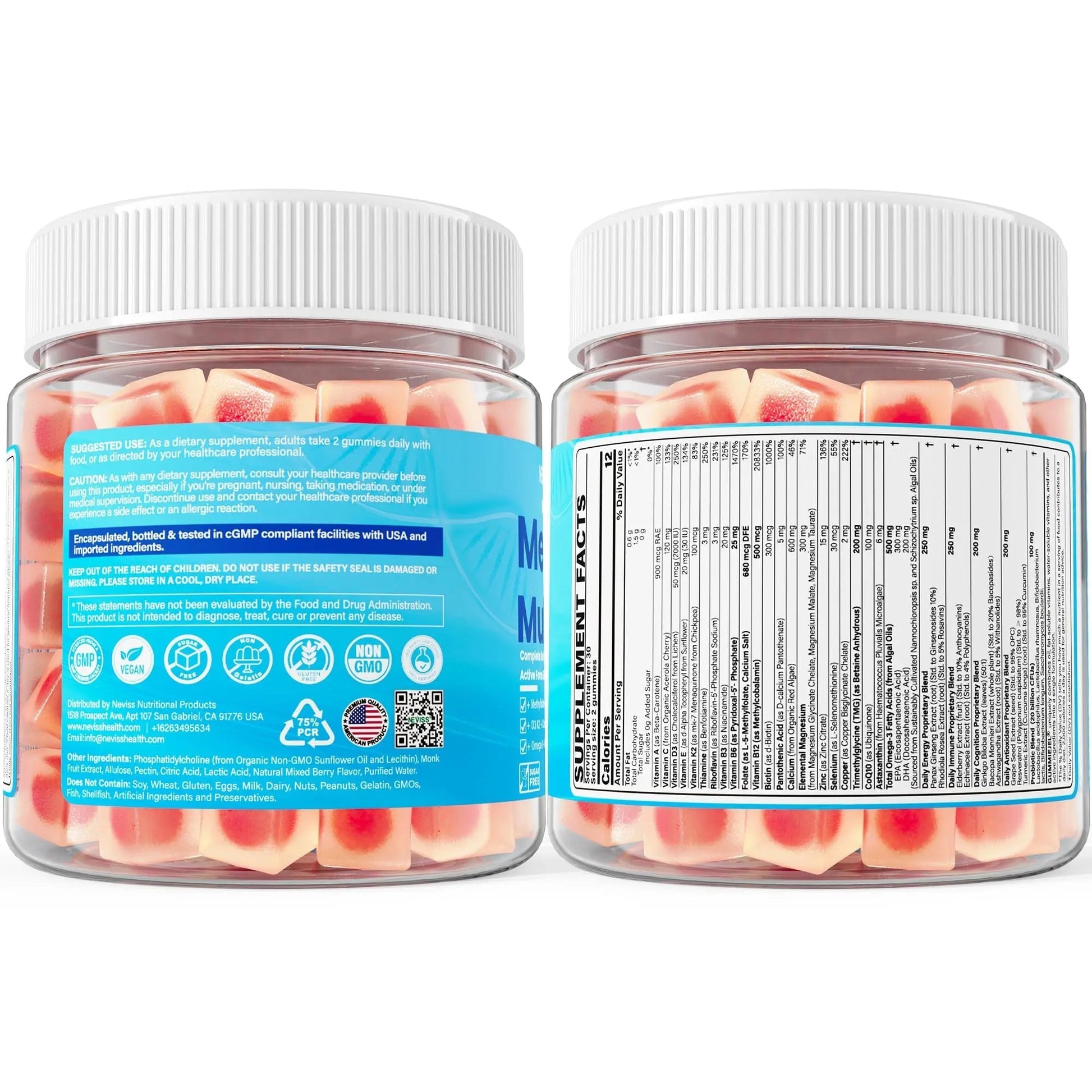 Methylated Multivitamin for Women & Men Gummies w/ Omega-3, Calcium, D3 K2, Methylfolate & B12, TMG, Daily Vitamin A, C, E, B Complex, Magnesium, CoQ10 NEVISSBuy Supplements Australia