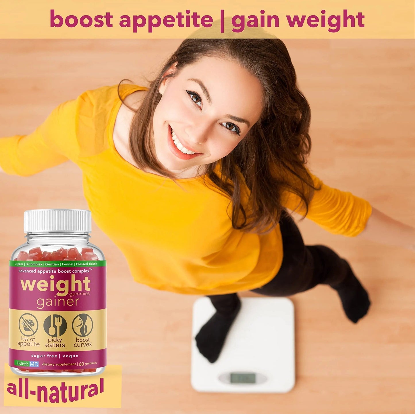Holistic MD Gainer Gummies for Women Men Elderly and Kids | Clinically Studied Ingredients | 10 in 1 with L-Lysine Gentian Root Vitamin B | Holistic MD