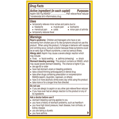 Bayer Aspirin Extra Strength, Aspirin 500mg, Pain Relief Pills, Fever Reducer and Headache Relief for Adults, 100 ct BayerBuy Supplements Australia
