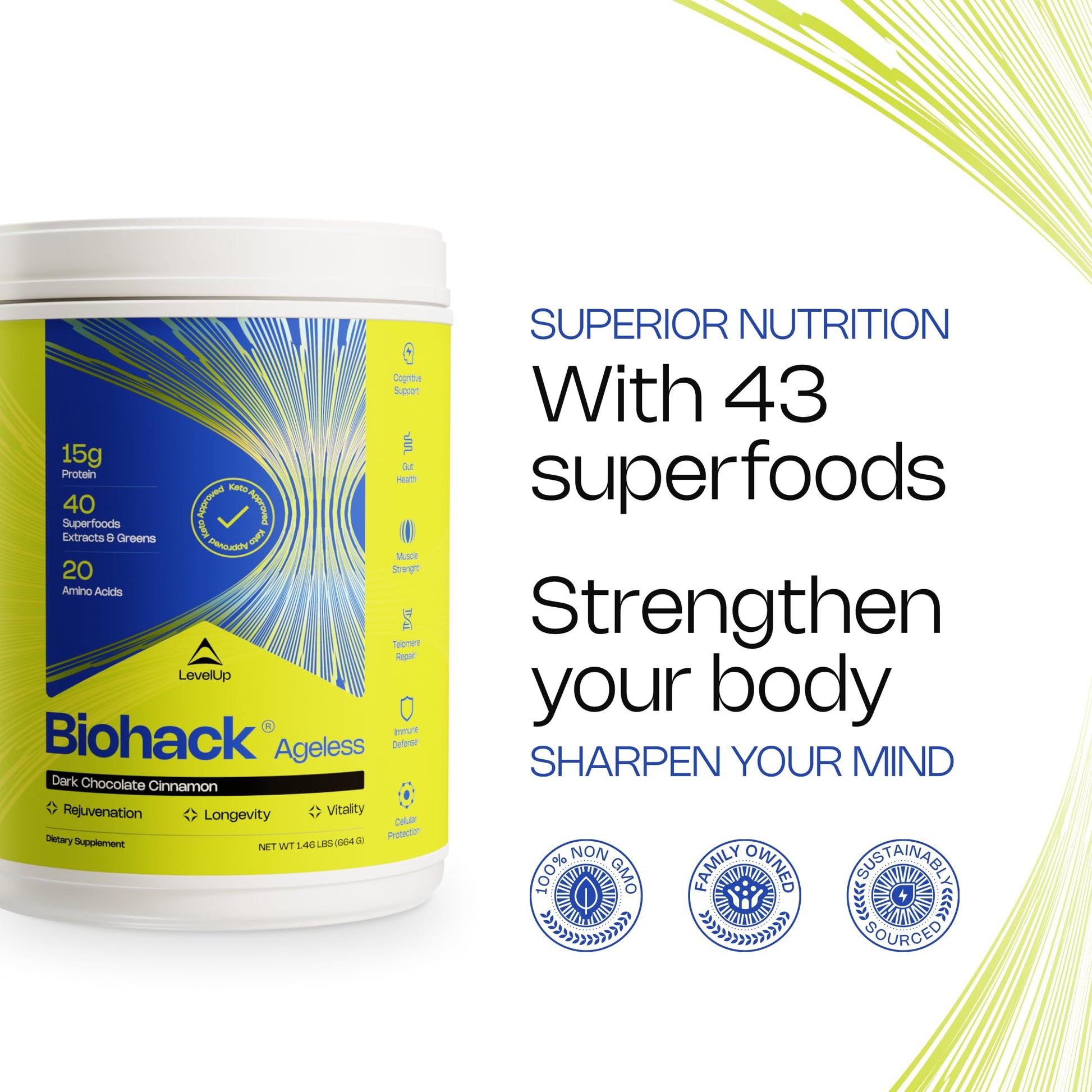 LevelUp Biohack Ageless: Colostrum Collagen Superfoods Antioxidants Spermidine Amino Acids Creatine for Women and Men, Total Body Rejuvenation (Dark Chocolate Cinnamon) LevelUpBuy Supplements Australia