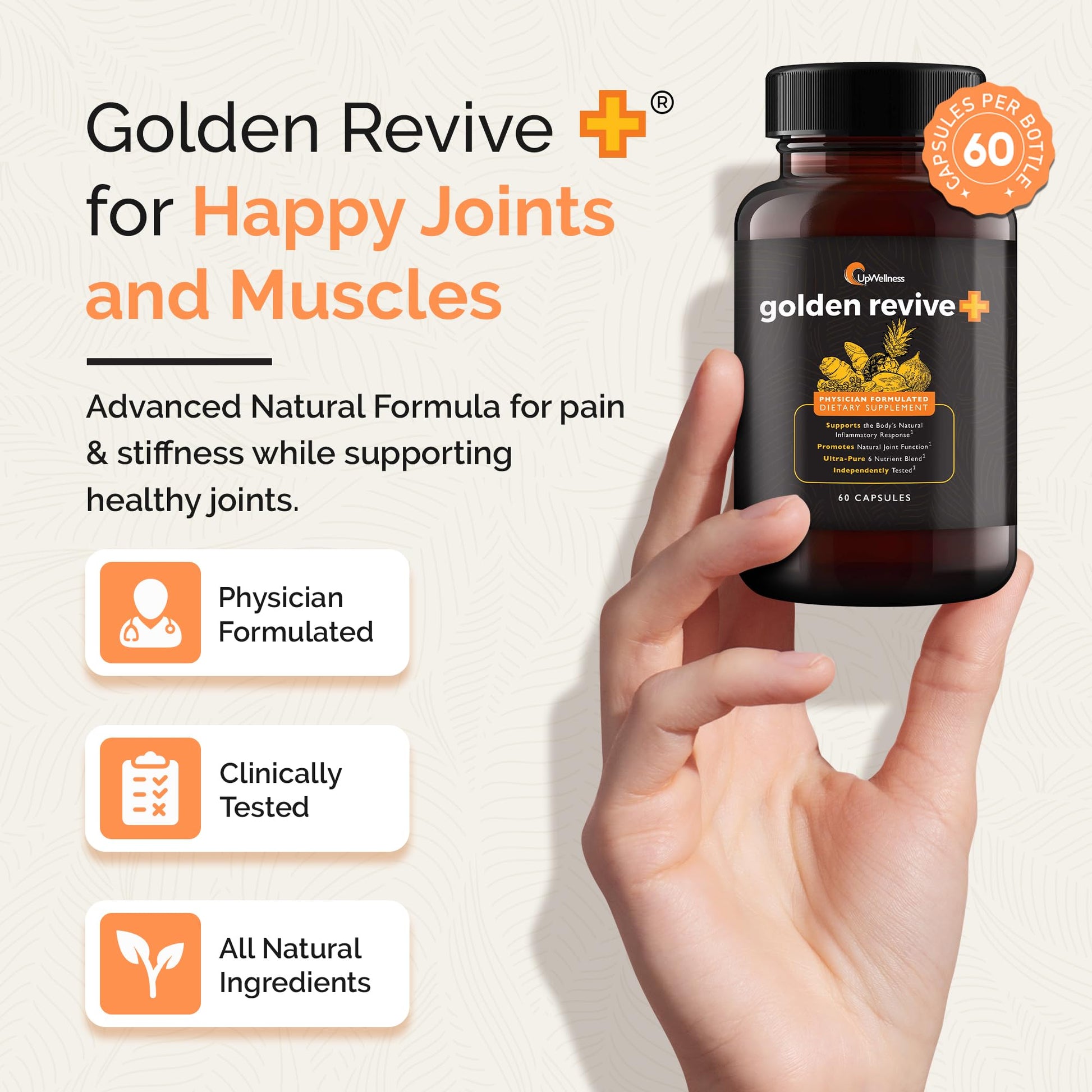 UpWellness Golden Revive + Joint Support Supplement Featuring Turmeric with Black Pepper, Quercetin, and Magnesium- Turmeric Boswellia Supplement - 6 Active Ingredients - 60 Capsules, 3 Pack UpWellnessBuy Supplements Australia