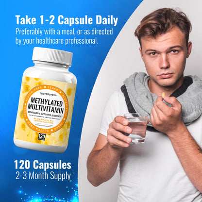 NutraPep Methylated Multivitamin for Men Women - 5-MTHF Riboflavin Vitamin B2 B6 B12 B Complex Trimethylglycine Methyl Folate L Methylfolate Capsules Supplement NutraPepBuy Supplements Australia