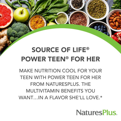 NaturesPlus Source of Life Power Teen for Her, Natural Berry - 60 Chewable Tablets - High Potency Multivitamin - Sugar Free, Vegan - 30 Servings NaturesPlus