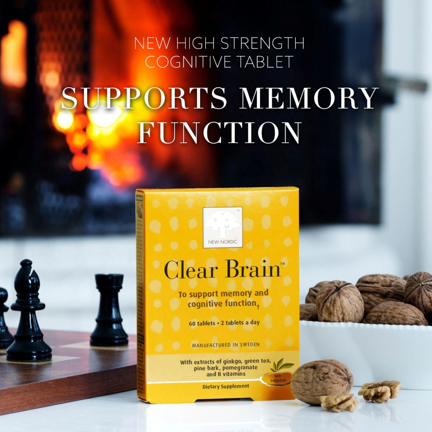 New Nordic Clear Brain Tablets, Supports Normal Cognitive Health and Memory, with Green Tea and Walnut, Swedish Made, 60 Count (Pack of 1) NEW NORDICBuy Supplements Australia