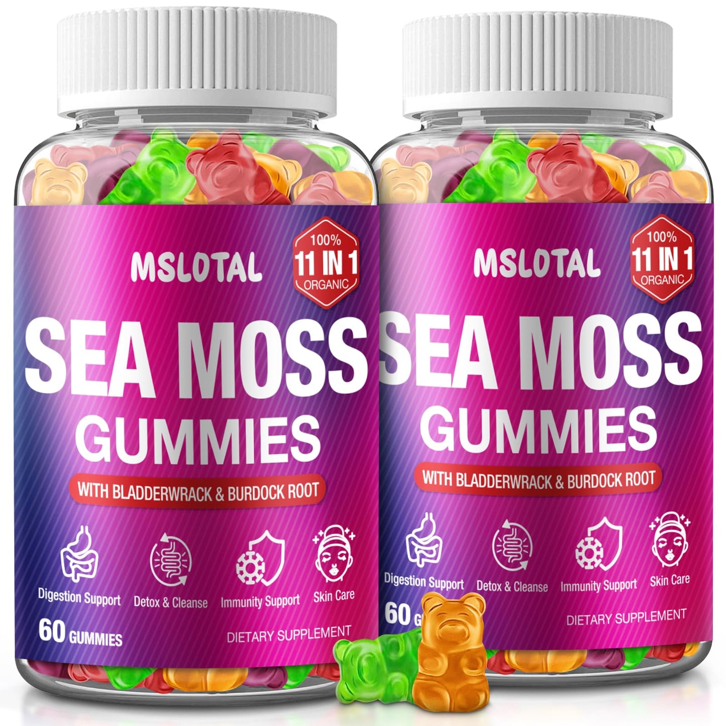 MSLOTAL Irish Sea Moss Gummies with Ashwagandha Bladderwrack and Burdock Root - Natural Irish Seamoss Supplement for Thyroid, Energy, Immune Support - 60 Vegan Gummy MSLOTALBuy Supplements Australia