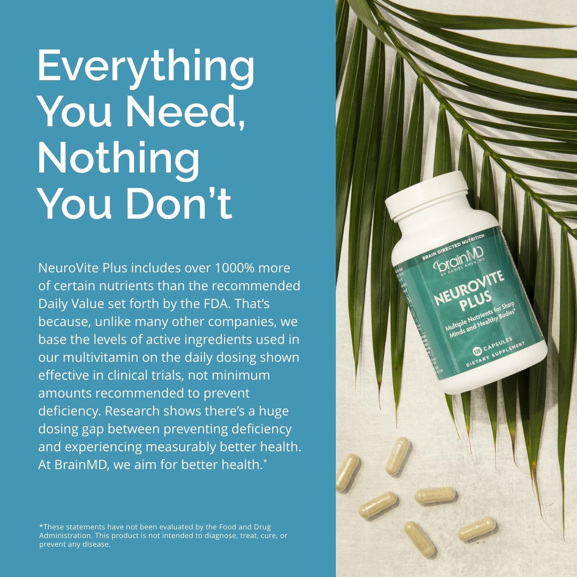 BRAINMD Dr Amen NeuroVite Plus - 120 Capsules - Multivitamin & Mineral Supplement, Enhanced with Phytonutrients, Enzymes & Whole Foods - Gluten Free - 30 Servings BRAINMDBuy Supplements Australia