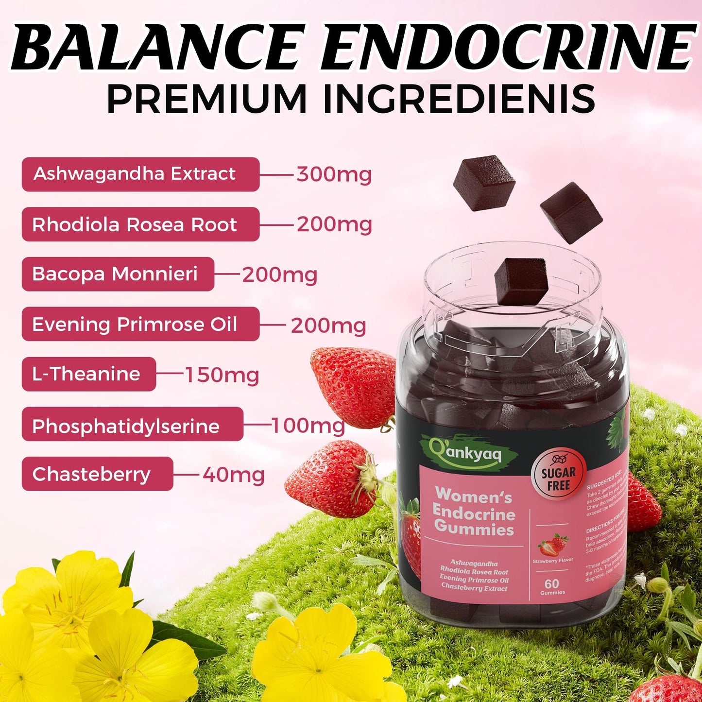 Q'ankyaq PMS Support Gummies for Women, Hormone Balance with Evening Primrose Oil, Chasteberry, Vitamins B6 & B12 - Comfort, Bloating, Mood & Energy Support - 60 Gummies Q'ankyaqBuy Supplements Australia