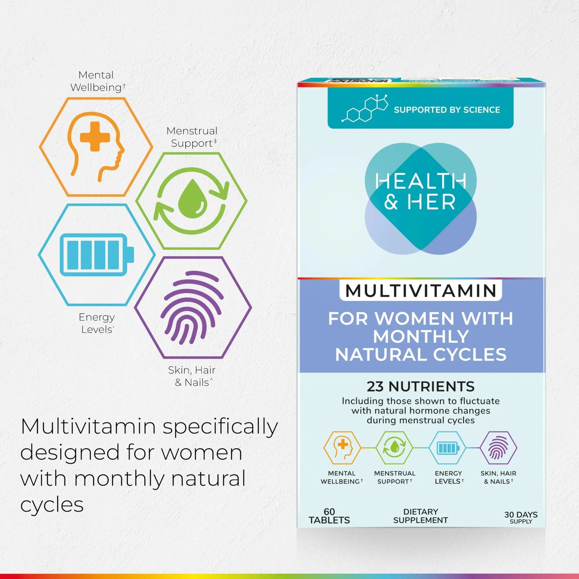 Health & Her Multivitamin for Women with Monthly Natural Cycles - Supplements for Women - Nutrition and Wellbeing Support for Menstrual Cycle Health and HerBuy Supplements Australia