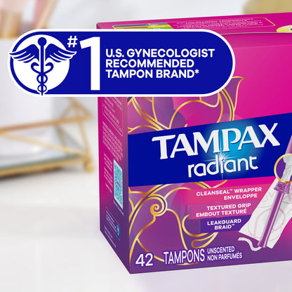 Tampax Radiant Tampons Multipack, Regular/Super Absorbency, with Leakguard Braid, Unscented, 84 Count TampaxBuy Supplements Australia