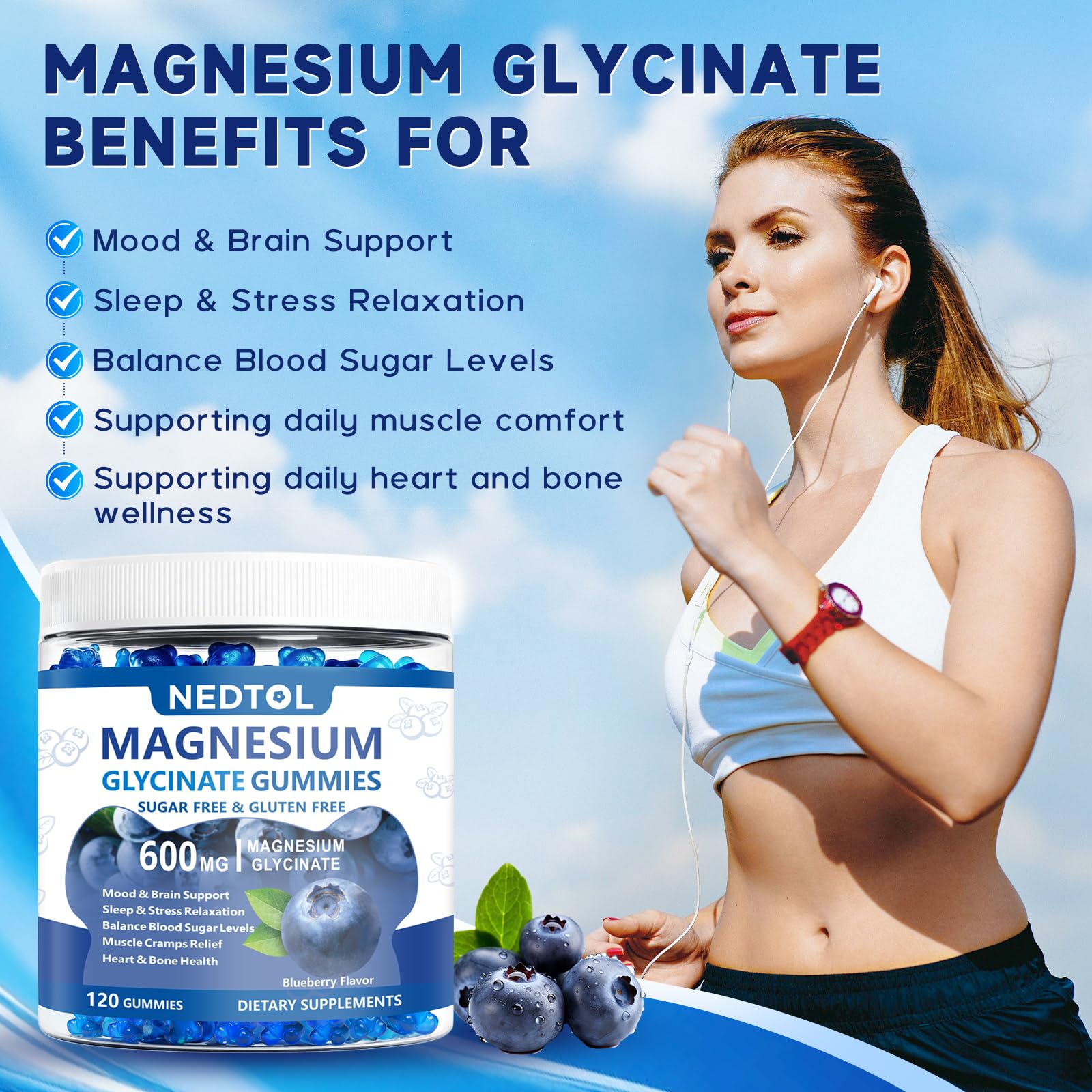 Nedtol Magnesium Glycinate Gummies 600mg, Sugar Free Magnesium Potassium Supplement for Adults with Magnesium L-Threonate, Vitamin D, B6,and CoQ10 for Sleep, Body Support and Relaxation,120 Count NedtolBuy Supplements Australia
