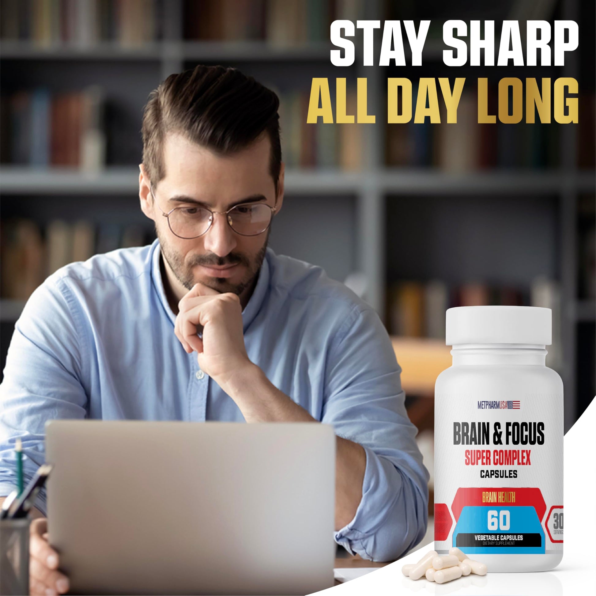 MetpharmUSA Brain & Focus Nootropic Super Complex Supplement for Brain Support and Performance, Improved Focus Memory and Mental Performance MetpharmUSABuy Supplements Australia