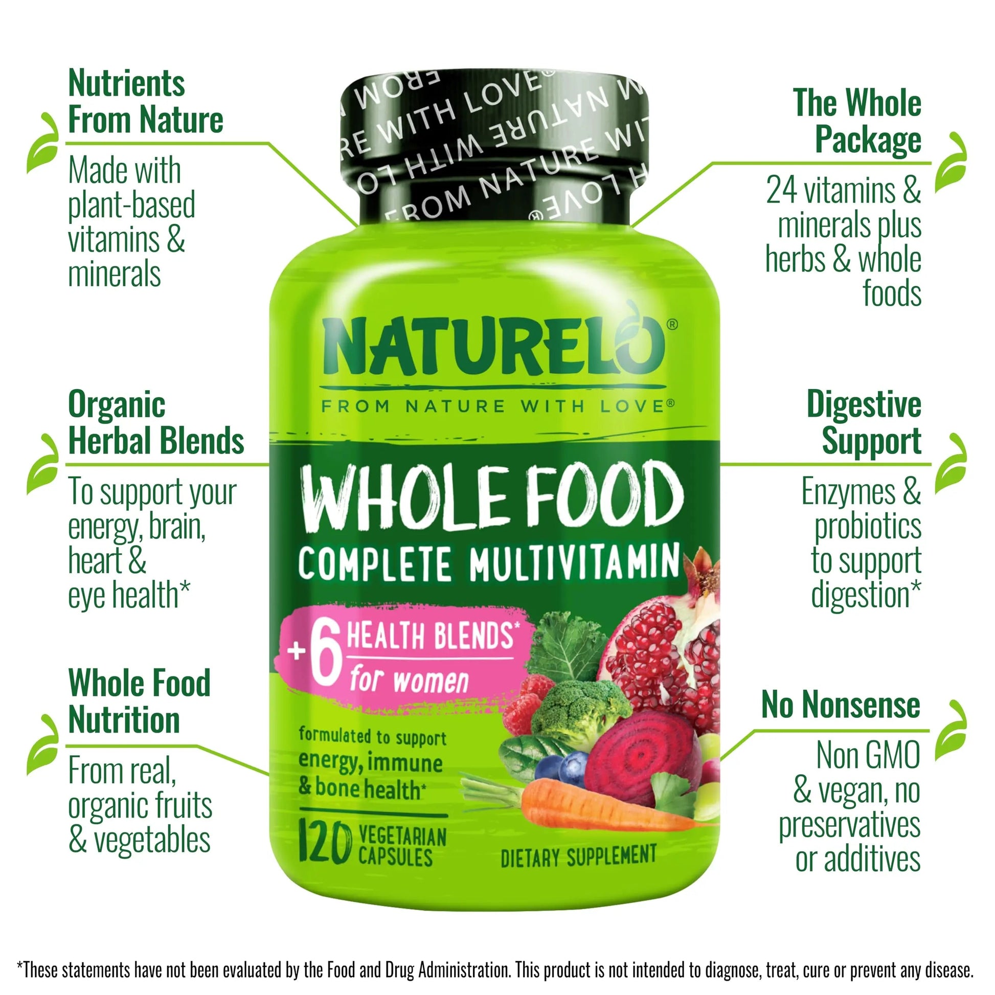 NATURELO Whole Food Multivitamin for Women - 120 Capsules and Whole Food Multivitamin for Men - 120 Capsules Bundle NATURELO