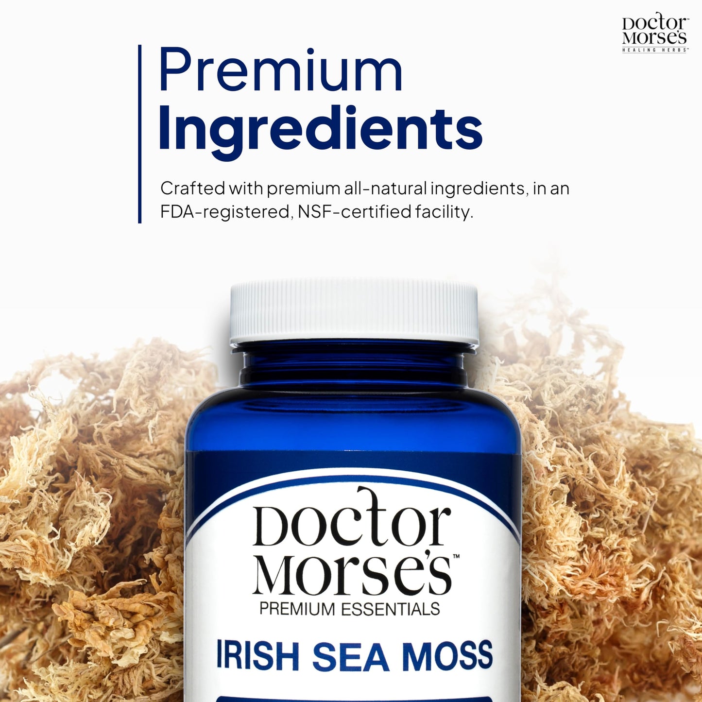 Irish Sea Moss Advanced Supplement Capsules 1500mg, Ultra Potent Seamoss Advanced with Bladderwrack & Burdock Root, Made in FDA-Registered, NSF-Certified Facility, Overall Health Support, 90 Capsules Doctor Morse'sBuy Supplements Australia