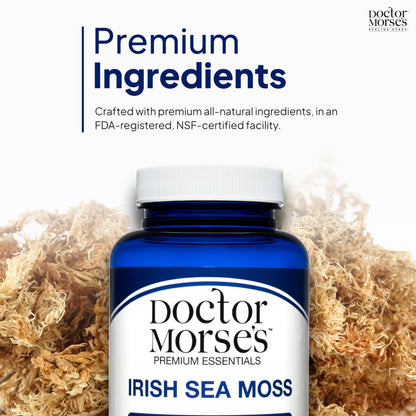 Irish Sea Moss Advanced Supplement Capsules 1500mg, Ultra Potent Seamoss Advanced with Bladderwrack & Burdock Root, Made in FDA-Registered, NSF-Certified Facility, Overall Health Support, 90 Capsules Doctor Morse'sBuy Supplements Australia