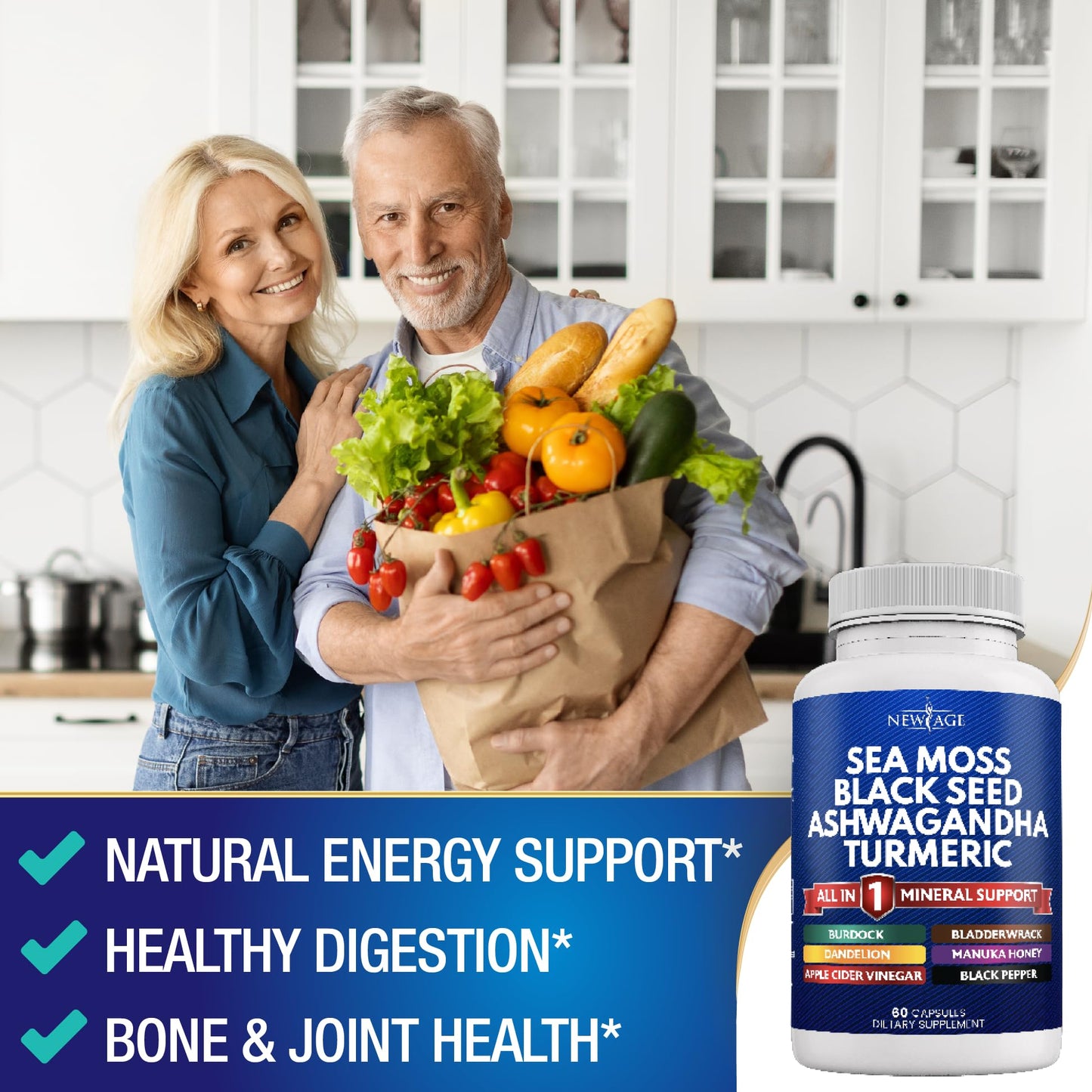 Silica Sea Moss 3000mg Black Seed Oil 2000mg Ashwagandha 1000mg Turmeric 1000mg NEW AGEBuy Supplements Australia