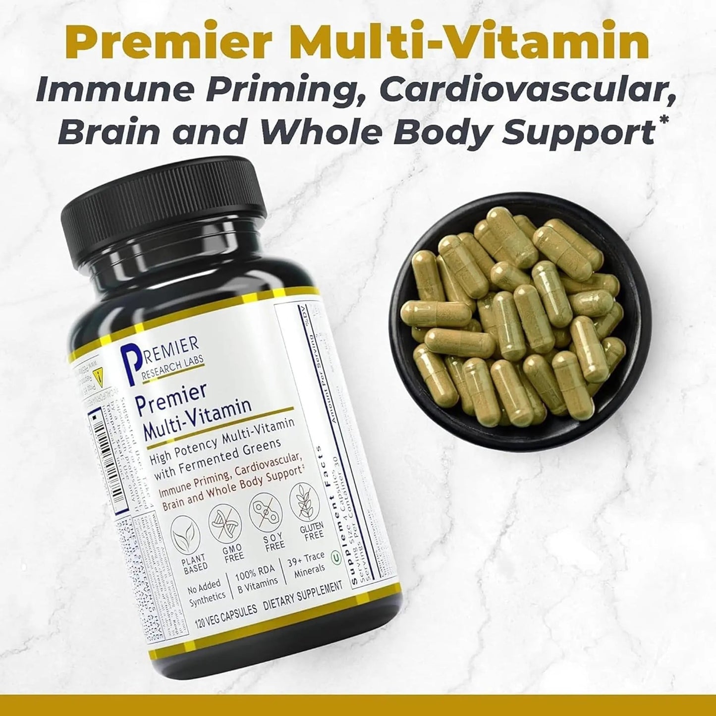 Premier Research Labs Multi-Vitamin - Immune, Brain & Heart Support | with Prebiotics and Postbiotics | Vegan Capsules for Men & Women Premier Research Labs