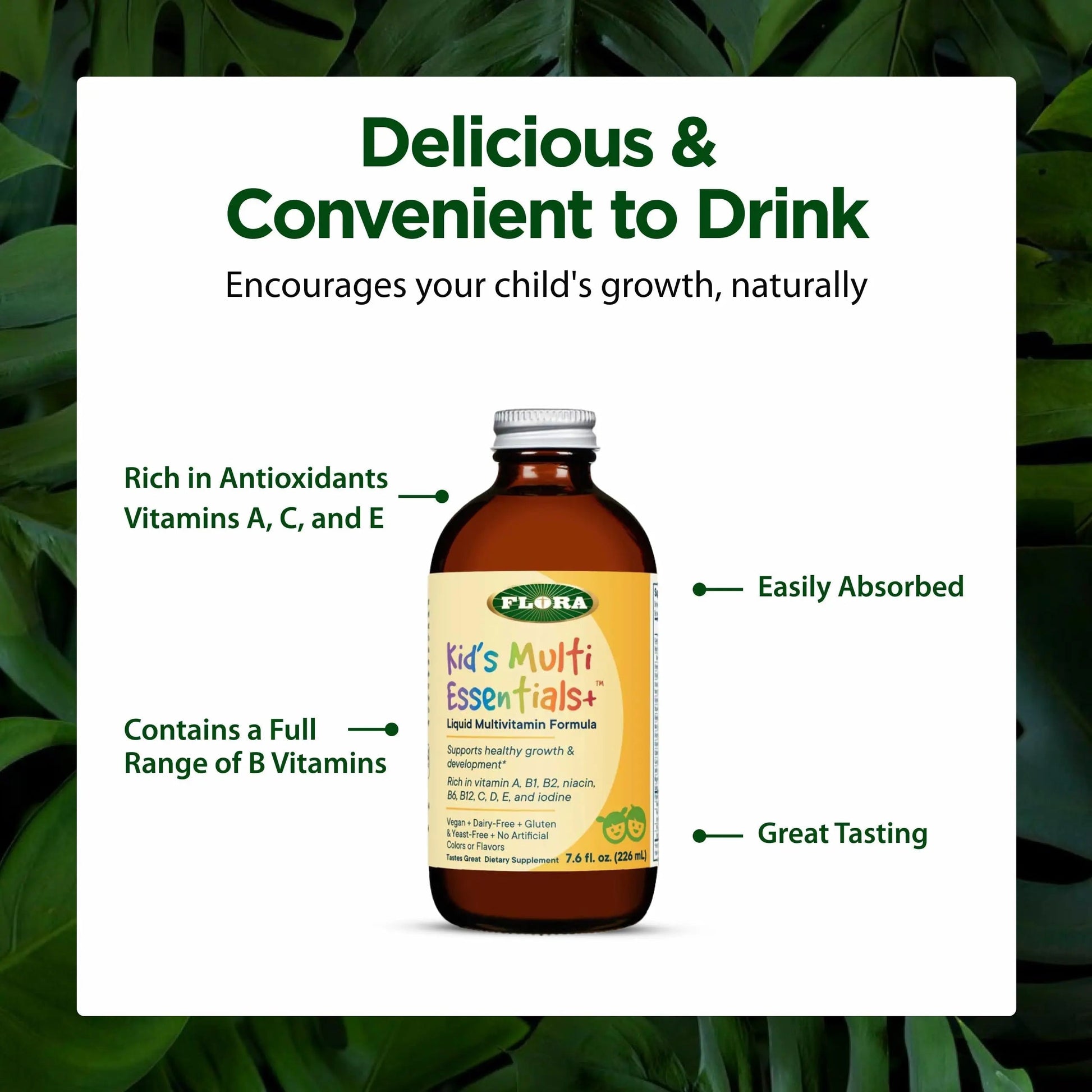 Flora - Kids Multi Essentials+, Liquid Multivitamin Formula, 13 Essential Vitamins & Minerals, 7.6 Fl Oz Flora