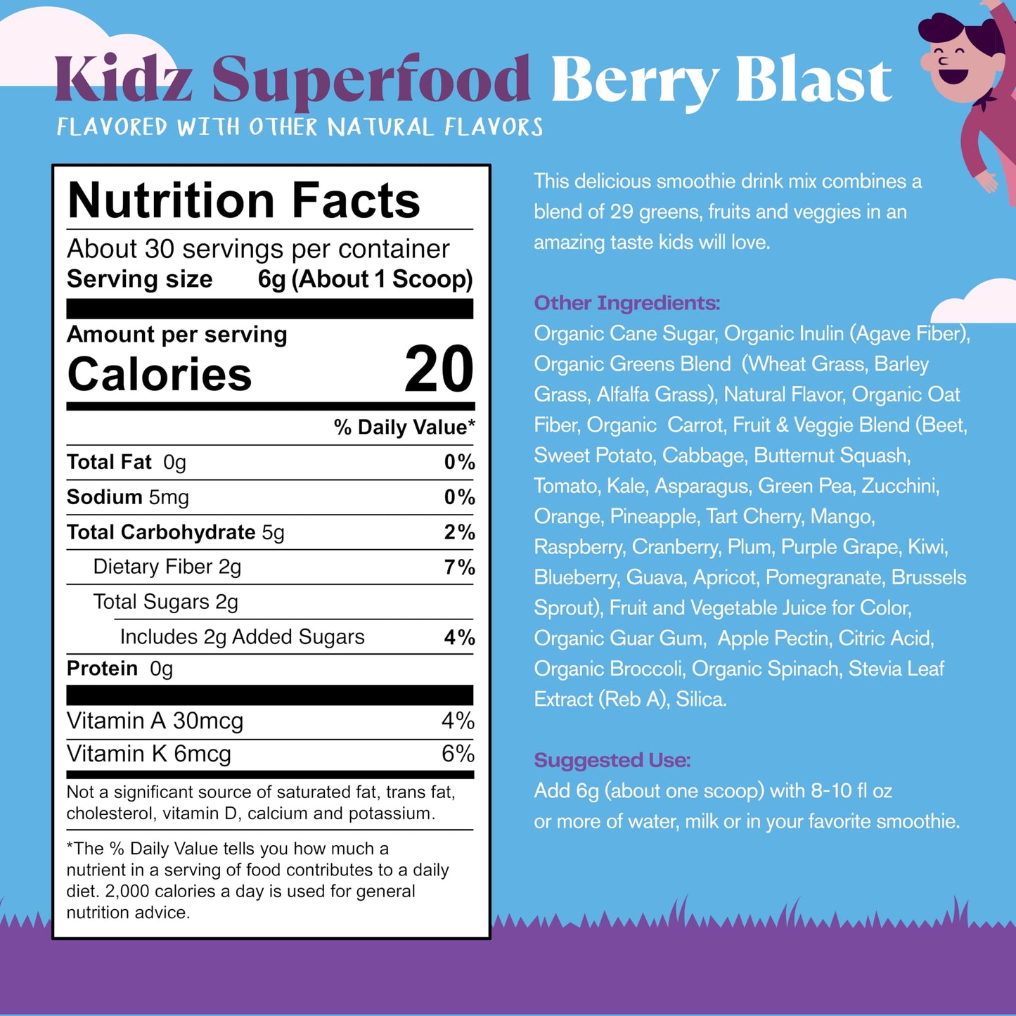 Amazing Grass Kidz Superfood: Organic Greens, Fruits, Veggies, Beet Root Powder & Probiotics for Healthy Kids, Berry Blast, 30 Servings Amazing GrassBuy Supplements Australia