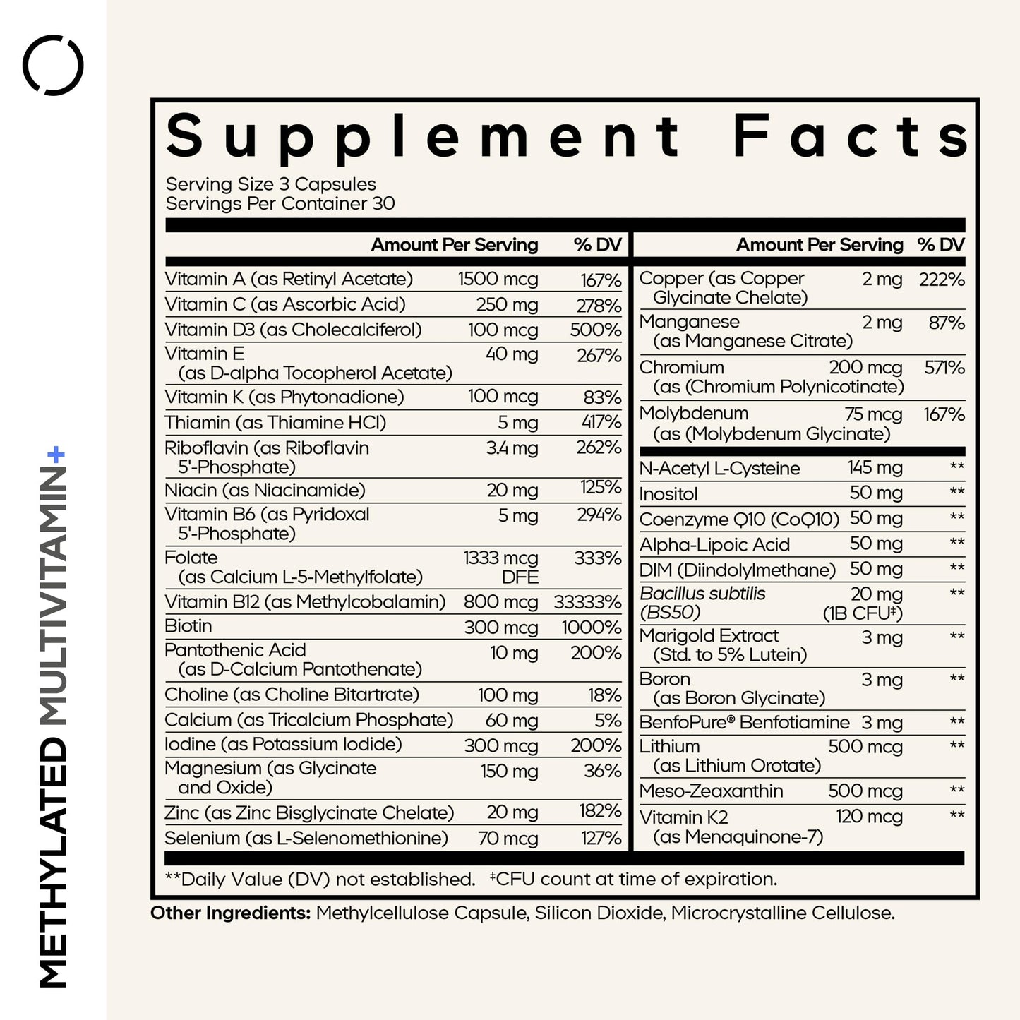 Codeage Methylated Multivitamin Supplement - B-Vitamin, Vitamins A, C, D, E, K2, B12 Methylcobalamin - L-Methylfolate - Magnesium, CoQ10, DIM, Probiotics, Benfotiamine, Lithium, Calcium - 90 Capsules CodeageBuy Supplements Australia
