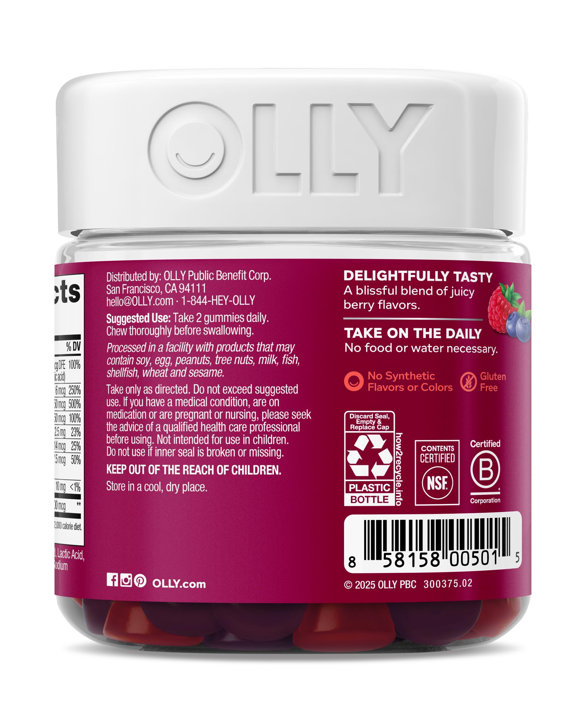 OLLY Women's Multivitamin Gummy, Vitamins A, D, C, E, Biotin, Folic Acid, Adult Chewable Vitamin, Berry Flavor OLLYBuy Supplements Australia