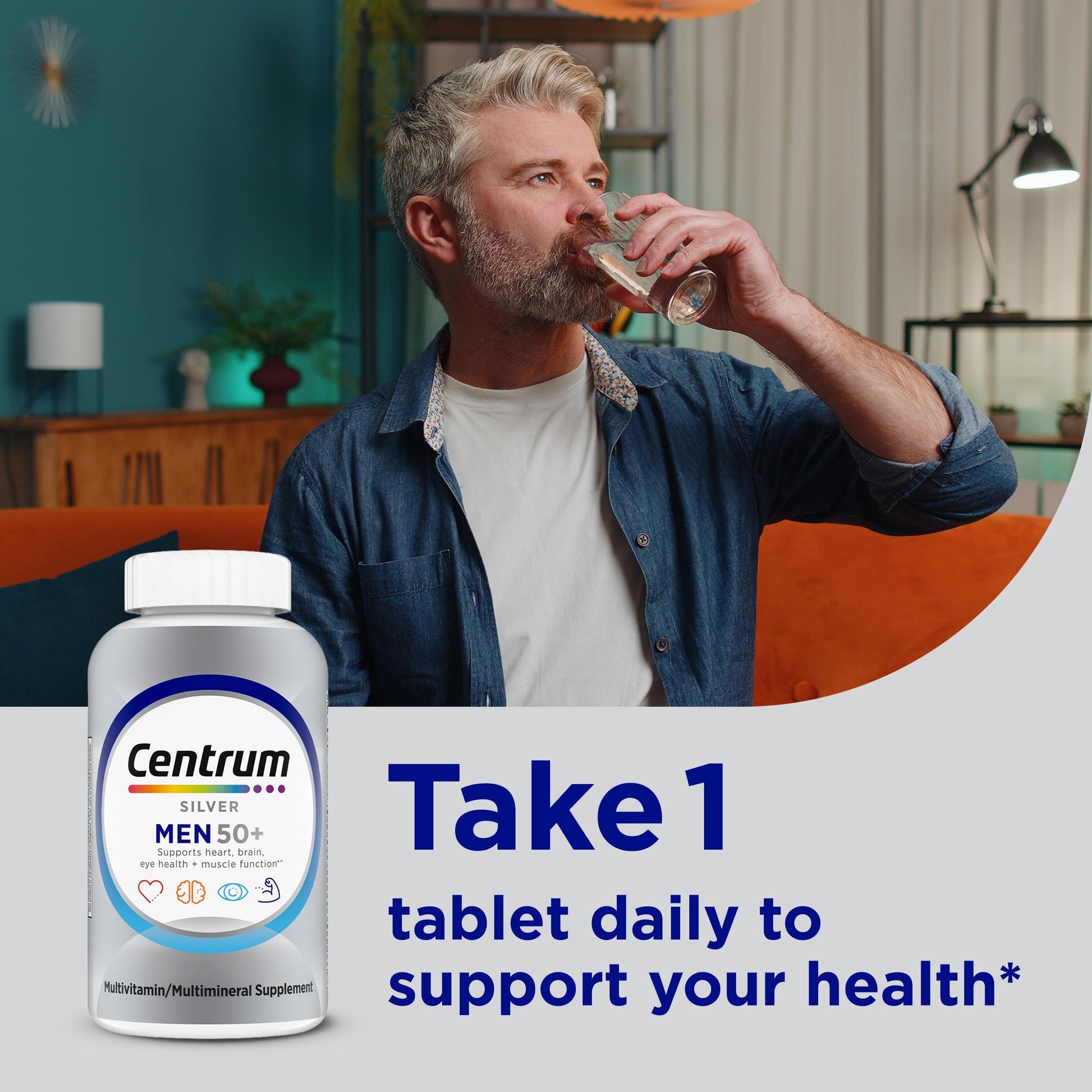 Centrum Silver Multivitamin for Men 50 Plus, Multimineral Supplement, Vitamin D3, B-Vitamins and Zinc, Gluten Free, Non-GMO Ingredients, Supports Memory CentrumBuy Supplements Australia