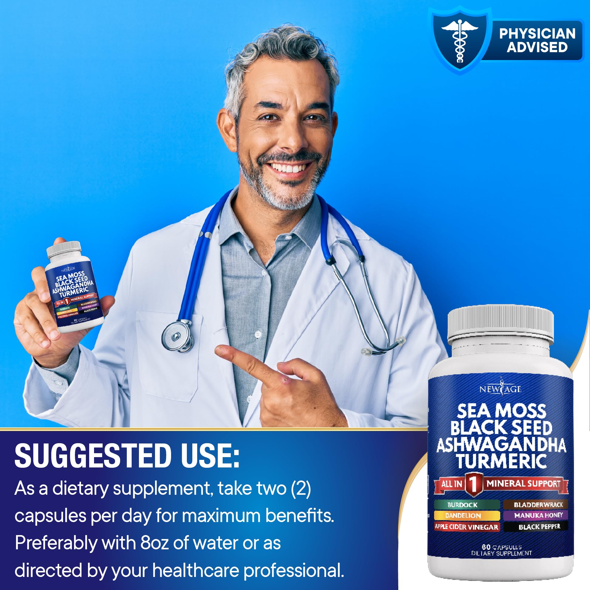 Silica Sea Moss 3000mg Black Seed Oil 2000mg Ashwagandha 1000mg Turmeric 1000mg NEW AGEBuy Supplements Australia