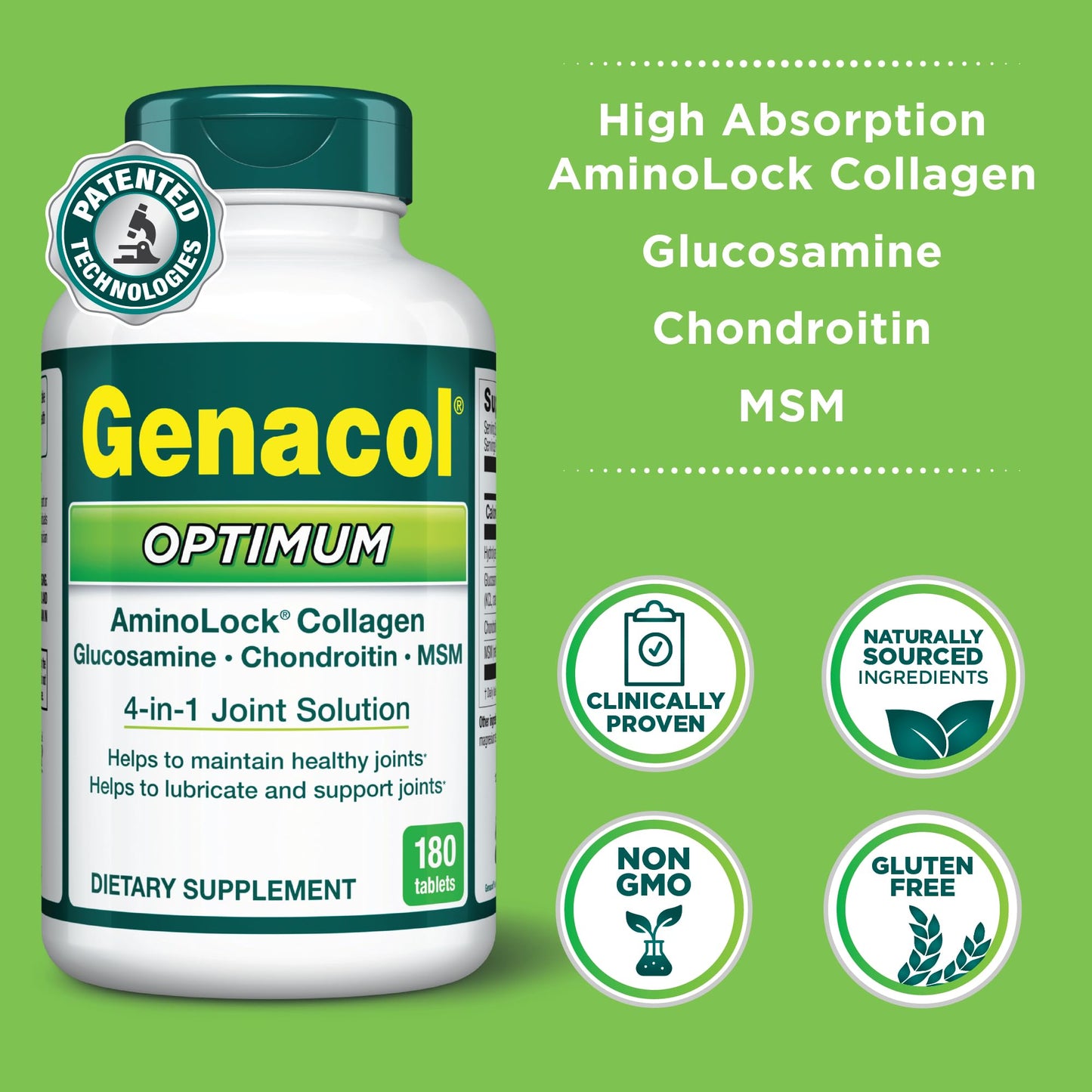 Genacol Optimum – Glucosamine, Chondroitin, MSM & Ultra-Hydrolyzed Collagen, Joint Support Tablets, 180 Count (60-Day Supply) GenacolBuy Supplements Australia